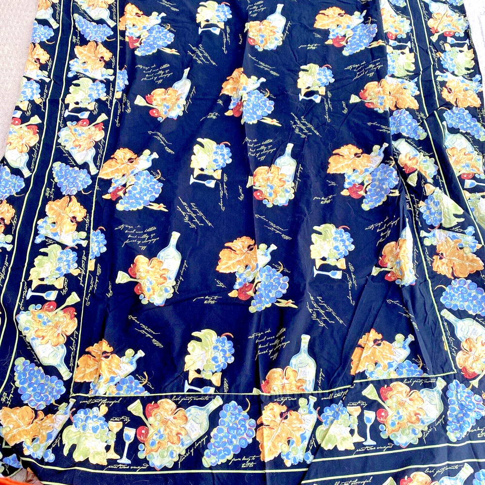 Vintage APRIL CORNELL Tablecloth Black & Multicolor Wine Vineyard Cotton Picnic